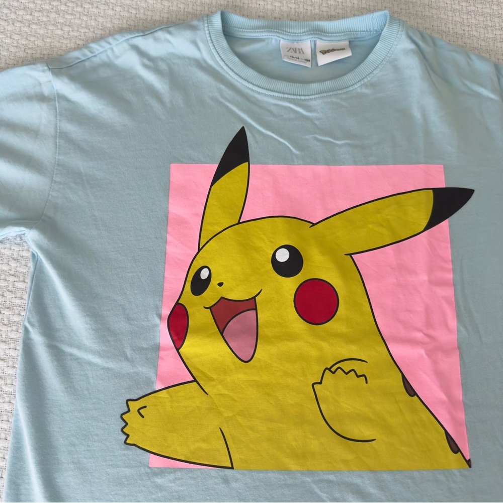 Zara Blue Pikachu boxy Graphic Tee, Girls 13-14 (or unisex adult XS)